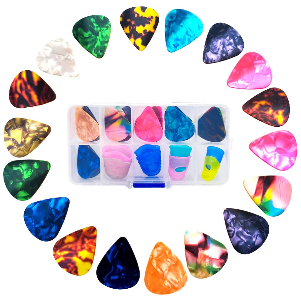 PATPAT 18Pcs Guitar Pick & 8Pcs Guitar Finger Protector with 4 Sizes Guitar Picks for Acoustic, Silicone Fingertip Protectors Finger Protection for Beginner Pressing String Finger, Guitar Accessories PATPAT 18Pcs Guitar Pick & 8Pcs Guitar Finger Protector with 4 Sizes Guitar Picks for Acoustic, Silicone Fingertip Protectors Finger Protection for Beginner Pressing String Finger, Guitar Accessories